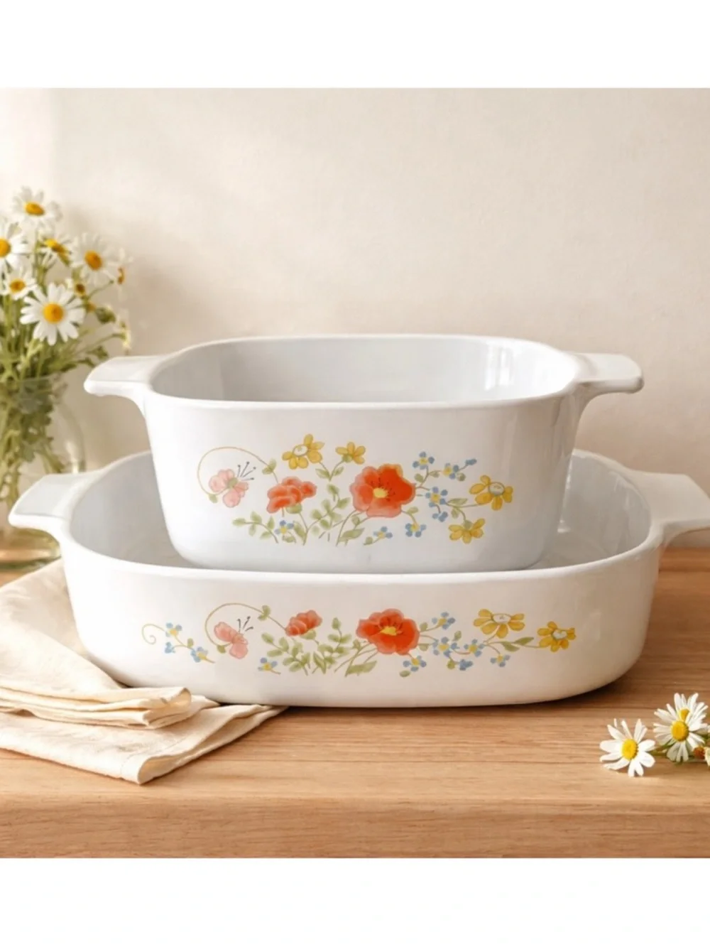 Vintage CorningWare USA Wildflower Orange Poppies A-10-B and A-1 1/2-B NO LIDS